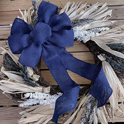 Navy Blue Burlap Wreath Bow - 10"x 18", 4th of July, America 250 Anniversary, Police Support, Patriotic, Home Decor, Rustic Farmhouse Decoration, Birthday, Father's Day, Veterans Day