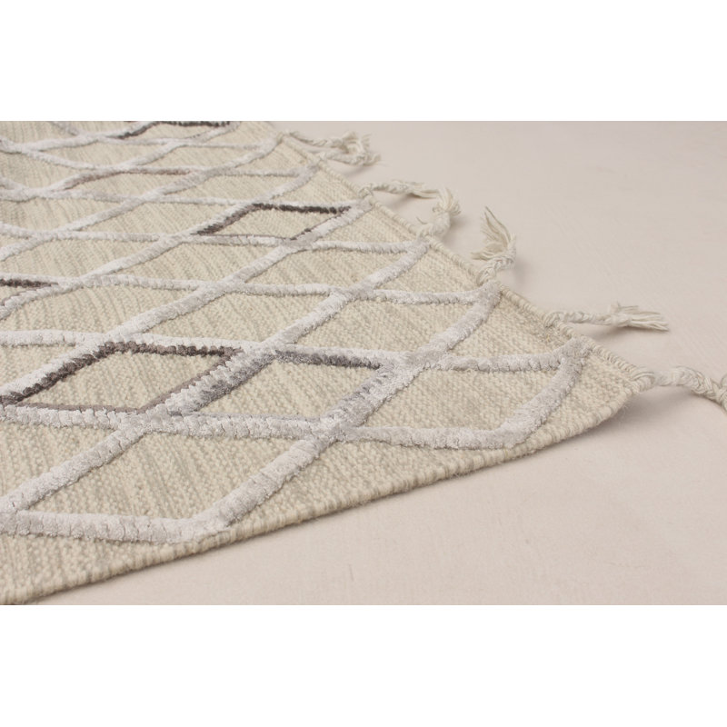 Tapis kaki clair en laine et soie tissés à plat Friese, Rectangle 8 pi x 10 pi