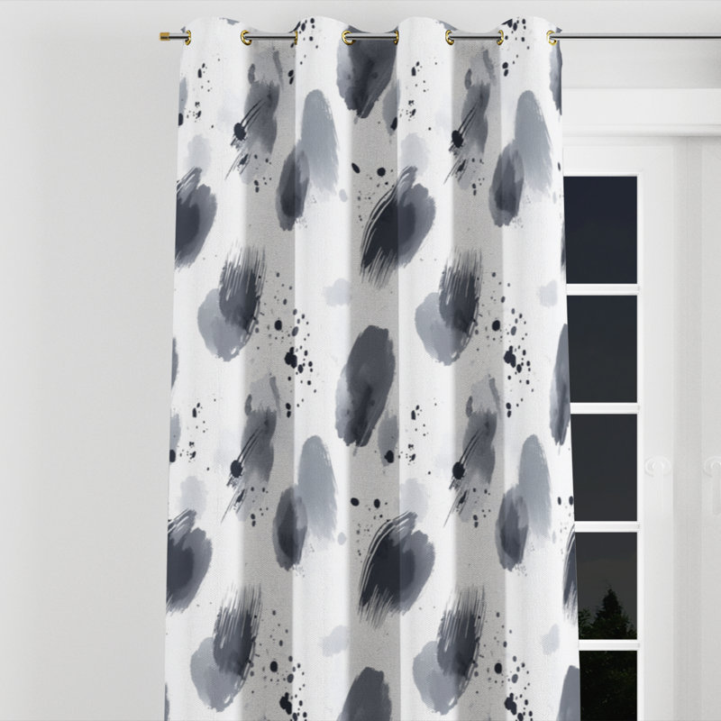 Rideaux abstraits pour chambre à coucher - Rideau à œillets gris anthracite doux - 1 panneau, Œillets dorés