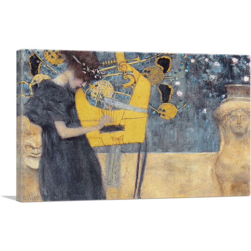«Music I 1895» par Gustav Klimt - reproduction d'art sur toile tendue, H 12 po x l 18 po x 1,5 po
