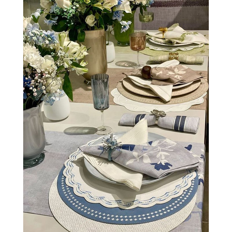 Ribbon Twirl Cotton Blend Scalloped Placemats, White