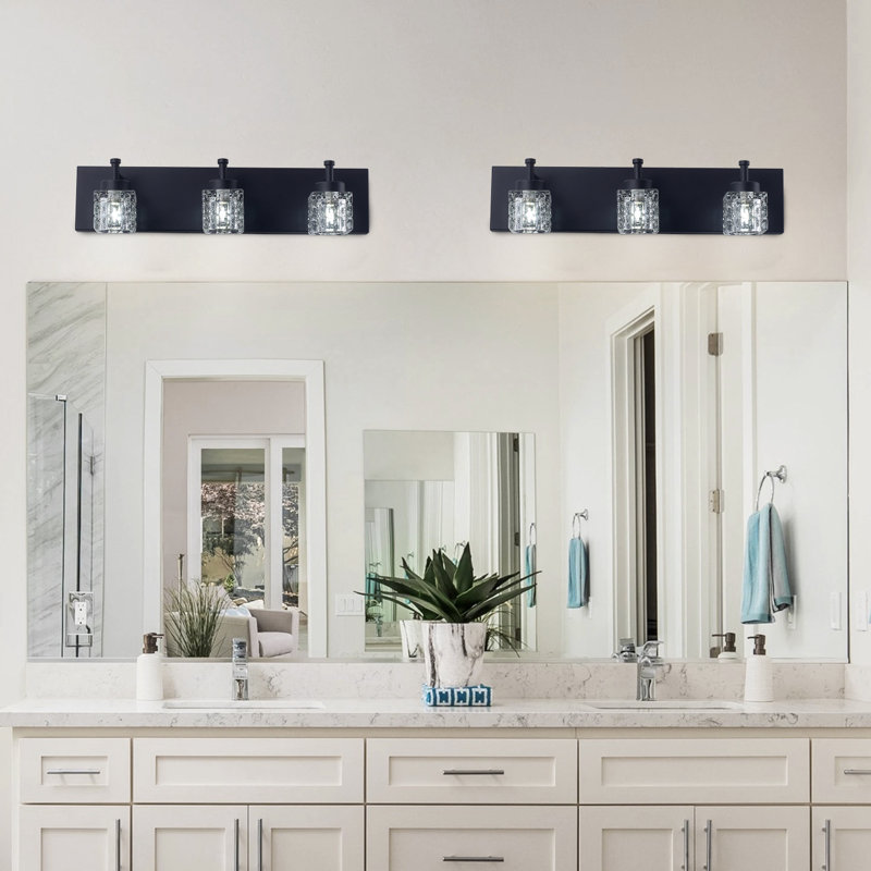 Derquan 3-Light Modern Square Glass Light Shade Dimmable Vanity Light