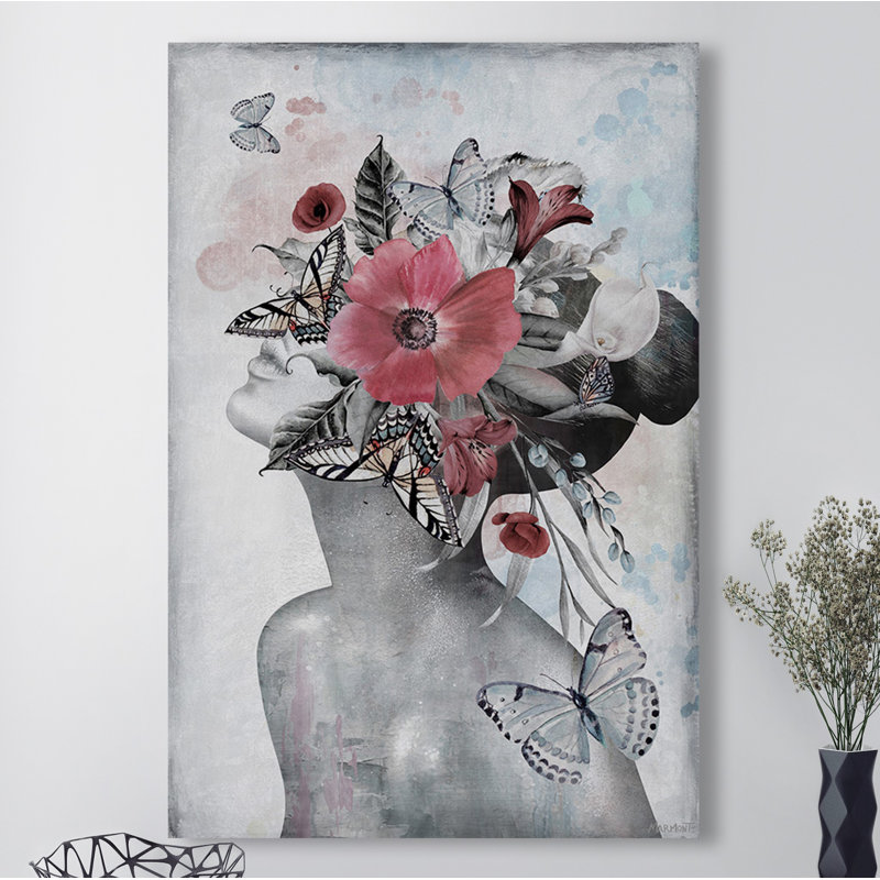 Coquelicots et papillons-reproduction sur toile tendue, H 18 po x l 12 po x P 1,5 po