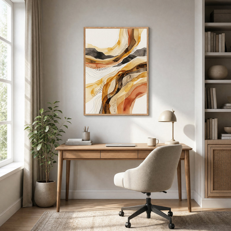 Tableau abstrait sur toile à motifs de vagues topographiques ocre et rouille, H 36 po x l 24 po