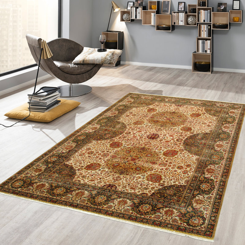 Agra Oriental Hand-Knotted Wool Brown/Beige Area Rug, Rectangle 10' x 10'4"