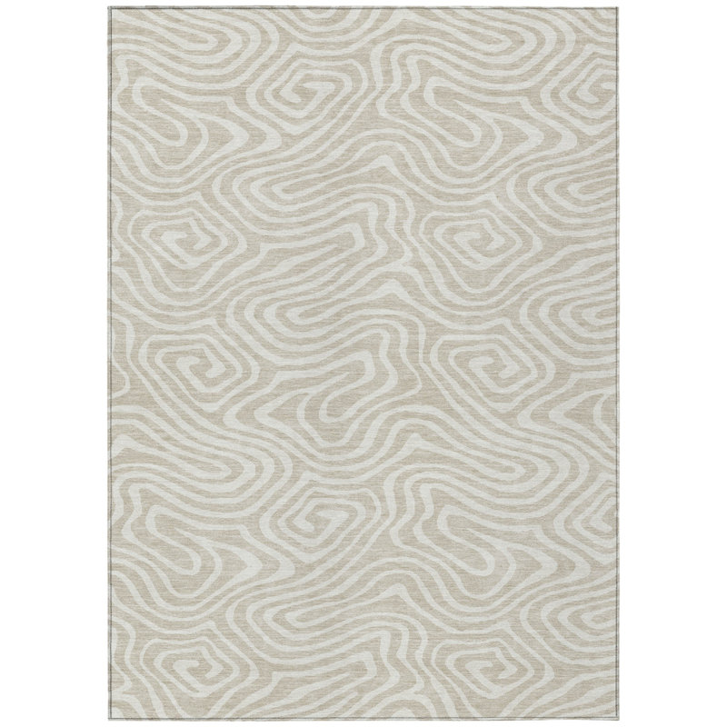 HomeRoots 3' X 5' Beige And Linen Abstract Washable Indoor Outdoor Area Rug