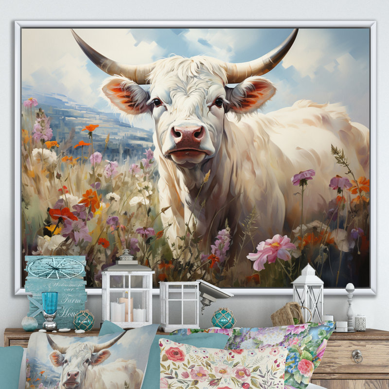 «Country Charm Pastel Meadows I», reproduction sur toile, H 16 po x l 32 po x P 1 po, Cadre flottant blanc