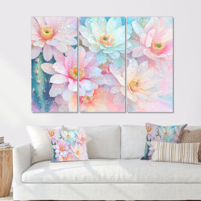 «Morning Dew» de couleur pastel fleurs de cactus I - ensemble de salon mural art floral cactus