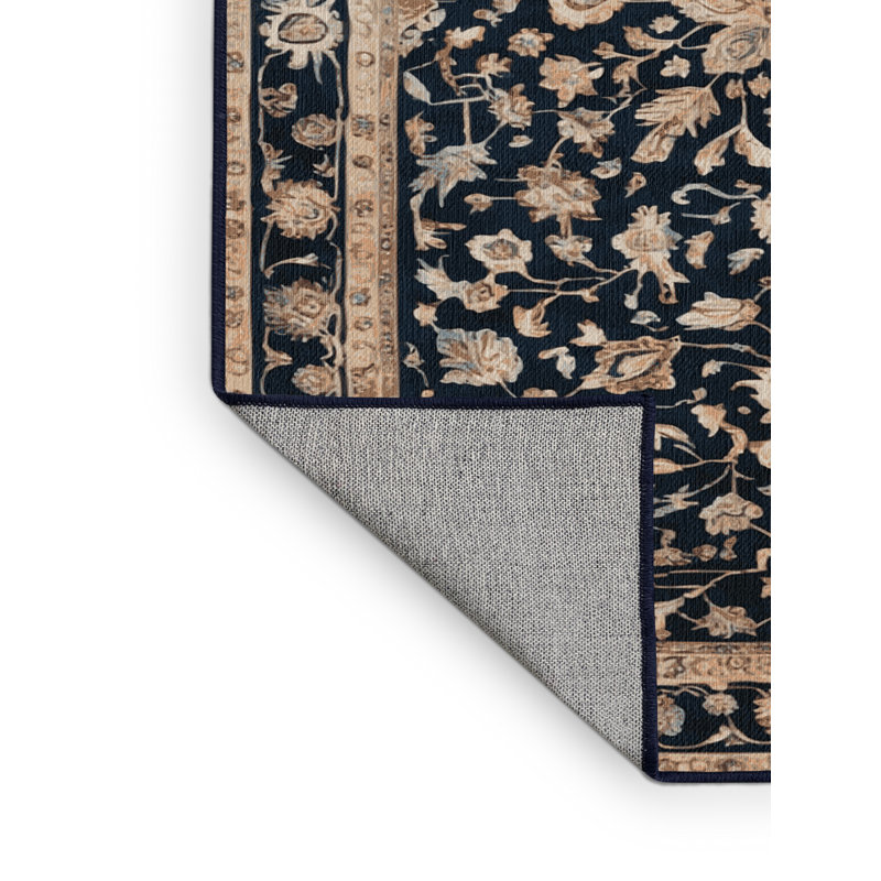Tapis bleu turc lavable à la machine, Carré 4 pi