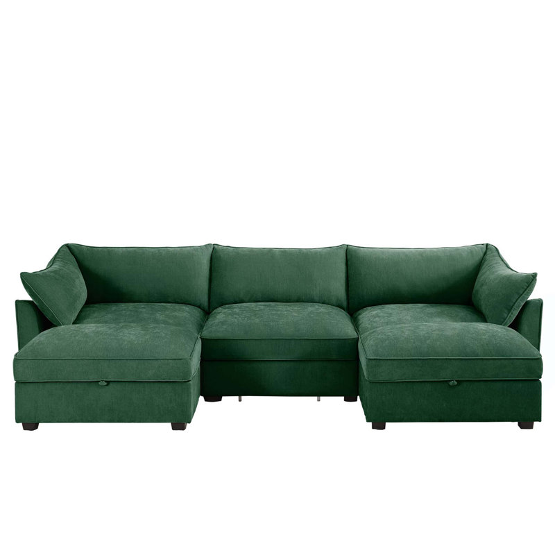 Canapé modulaire en U surdimensionné à 3 places avec 2 repose-pieds mobiles, canapé modulaire surdimensionné avec tiroirs de rangement, vert chenille