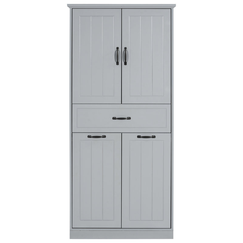 Bathroom Storage Cabinet Grey, Material & Painted, 2 Laundry , Adjustable Shelf, Tipping, Doors And Drawer In Board Painted Finish, For Home