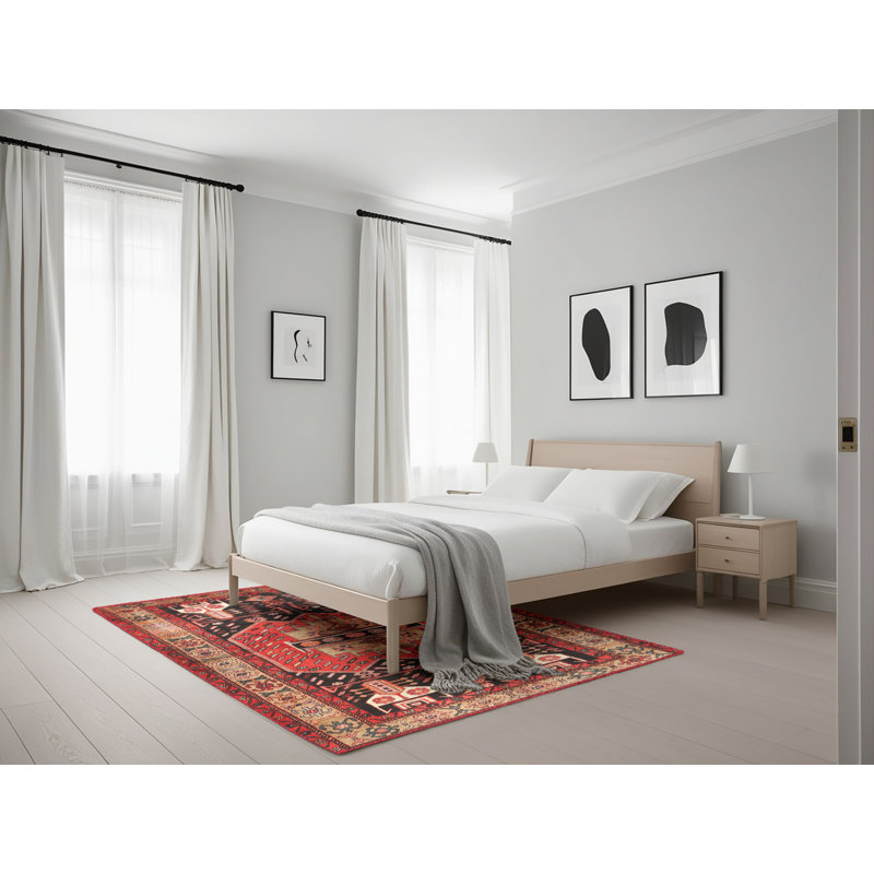 Tapis de zone rouge/beige contemporaine Shun, Rectangle 5 pi x 7 pi