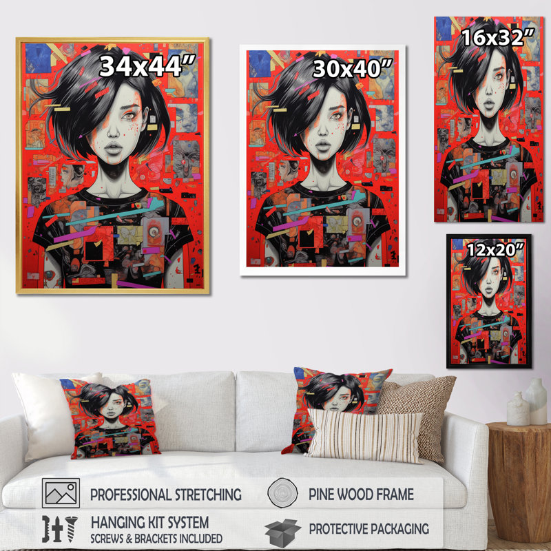 Reproduction d'art sur toile, Wone Pop, H 32 po x l 16 po x P 1 po, Cadre photo noir simple