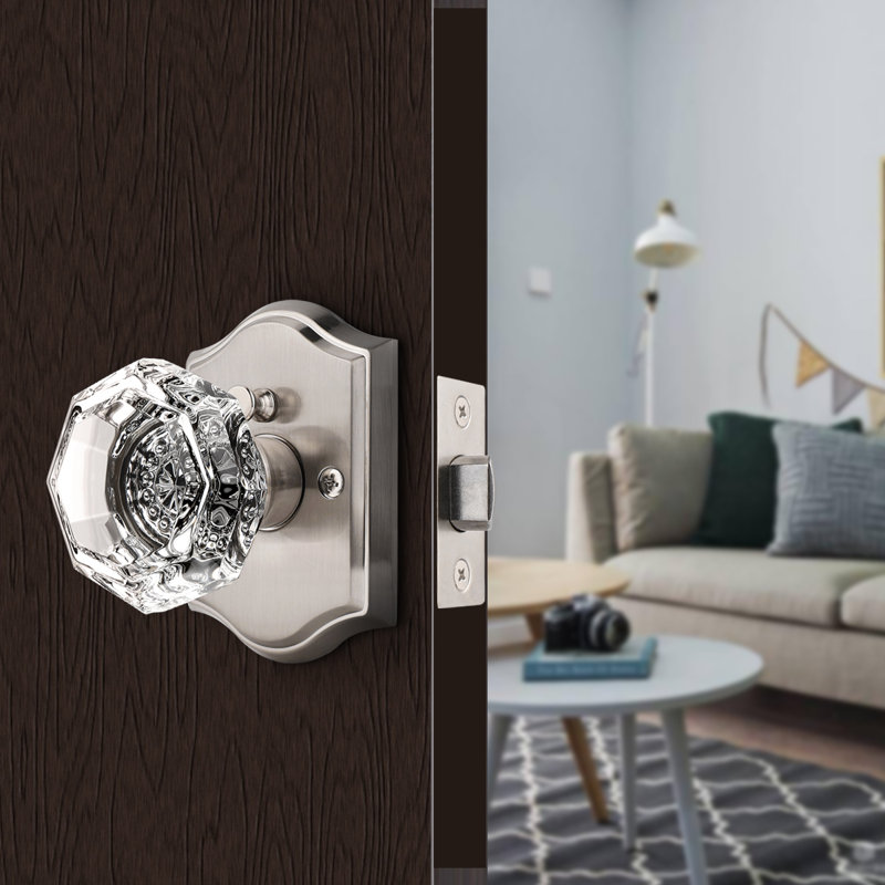 Boutons de porte en cristal Crystal, Nickel brossé, Intimité (lit et salle de bain)