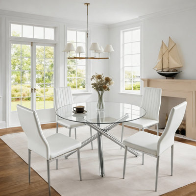 Ensemble 5 pièces de table de salle à manger ronde avec chaises pour 4, 43 pouces moderne