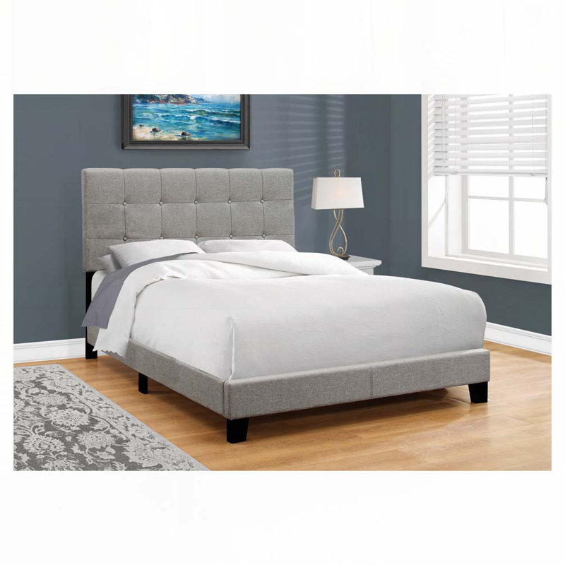 Lit plateforme en tissu d'ameublement, Gris, Lit double
