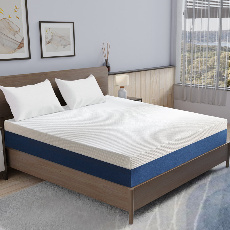 Alwyn Home 10 Inch Blue Medium Firm Gel Memory Foam Mattress With Removable Cover & Fibreglass Free For No-Noise Deeply Safe Sleep