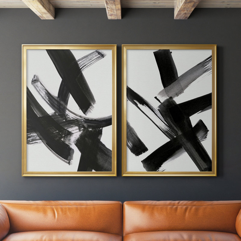 Black Magic I - ensemble de 2 peintures sur toile encadrées, Or, H 30,5 po x l 85 po x P 1,5 po