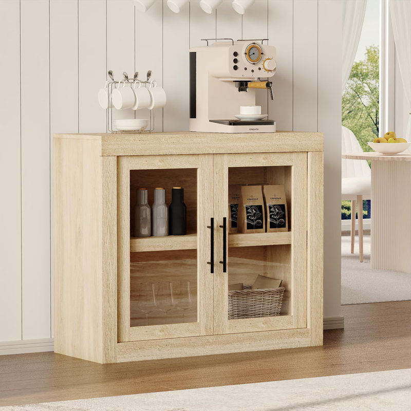 Sideboard Buffet Cabinet, Mid Century Modern Accent Cabinet with Doors, Wood Coffee Bar Media Console Credenza, Burlywood