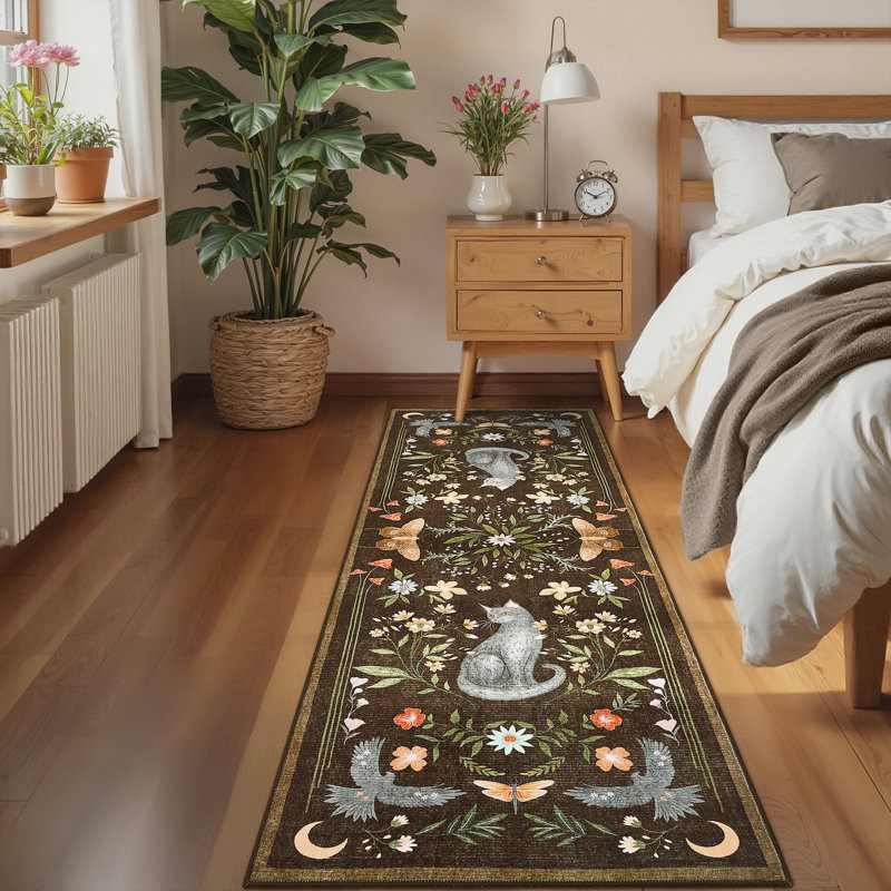 Vintage Cute Cat Machine Washable Rug with Rubber Backing for Living Room Stain Resistant Non-Slip Dining Room Rug Easy-Cleaning Floor Carpet for Bedroom