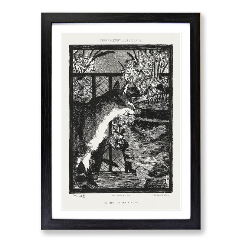 The Cat by Edouard Manet - Picture Frame Painting, 65cm H x 48cm W x 2cm D, Black Framed