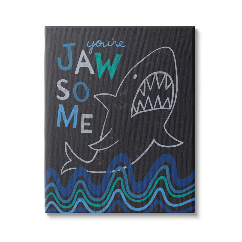 " You're Jawsome Witty Shark Phrase Ocean Waves Stripes " by Nina Seven, Wrapped Canvas, 16" W x 20" H