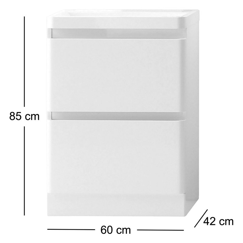 Bridge 600mm Single Bathroom Vanity with Integrated Resin Basin, Gloss White