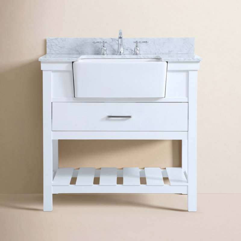 Pelaghia 36 " W Freestanding Standard 1 Single Vanity Bathroom Vanity With Marble Top, White