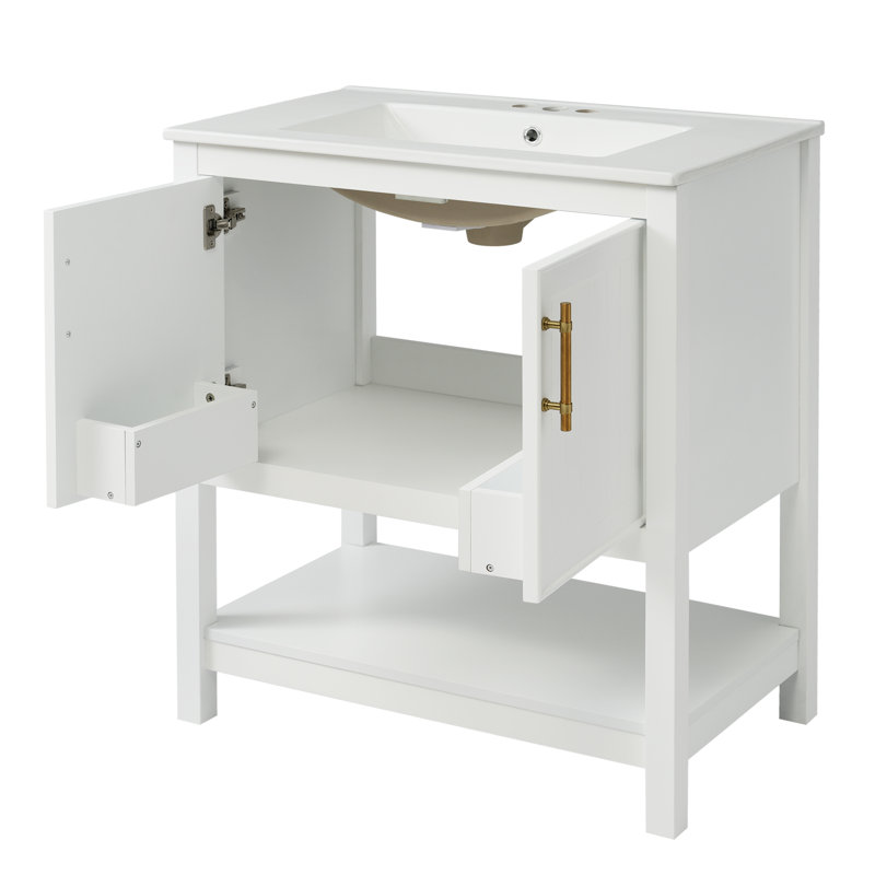 Meuble-lavabo 30 po avec comptoir en céramique, Blanc