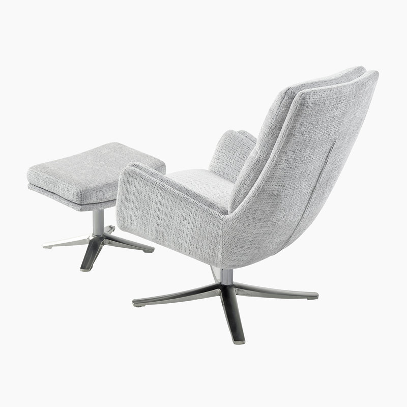 Chaise pivotante moderne et contemporaine de 29 po Leblanc avec revêtement en chenille, repose-pieds assorti, coussins en mousse haute densité