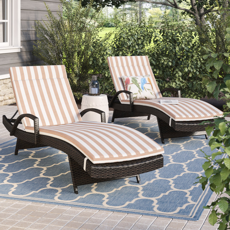 Chaise longue inclinable avec coussin Blaise, Vert / blanc, Brun multi