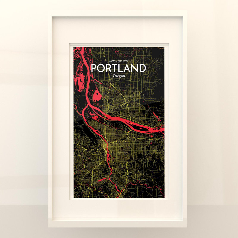Portland City Map In Contrast - No Frame Print, 17cm H x 11cm W x 0.05cm D