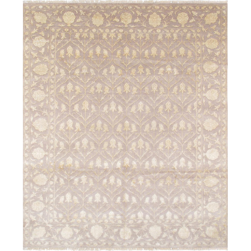 Tapis unique gris clair / beige noué à la main Baku