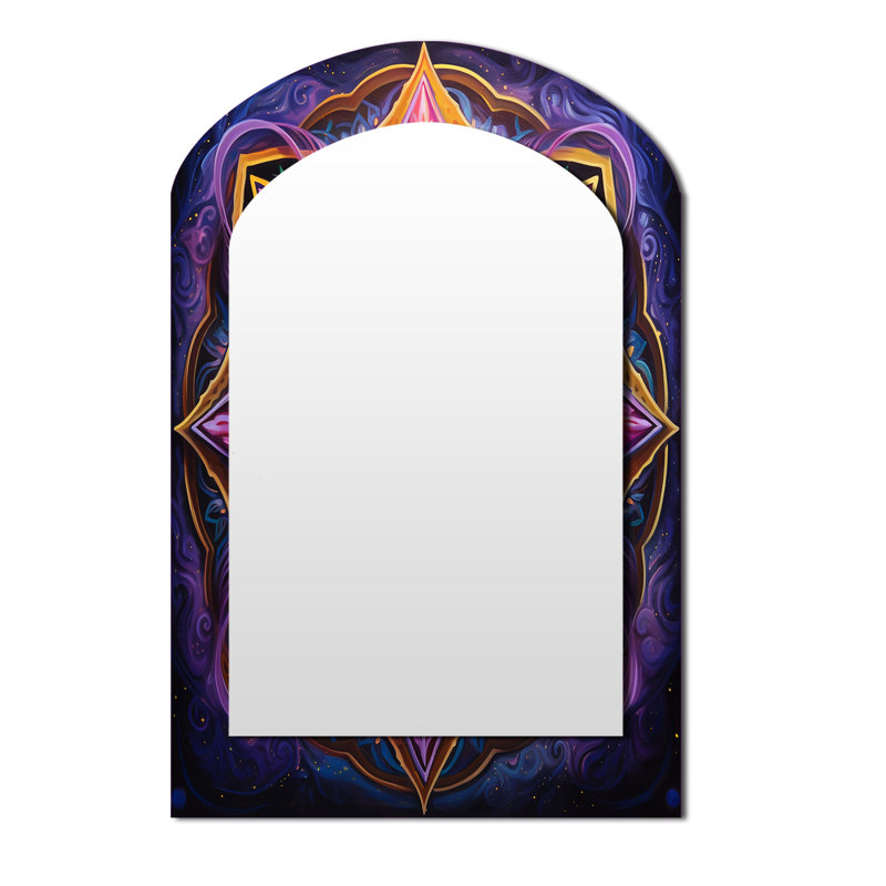 Miroir mural antique antique coloré Mandala II - Boho Mandala, miroir décoratif asymétrique traditionnel, impression d'art en métal