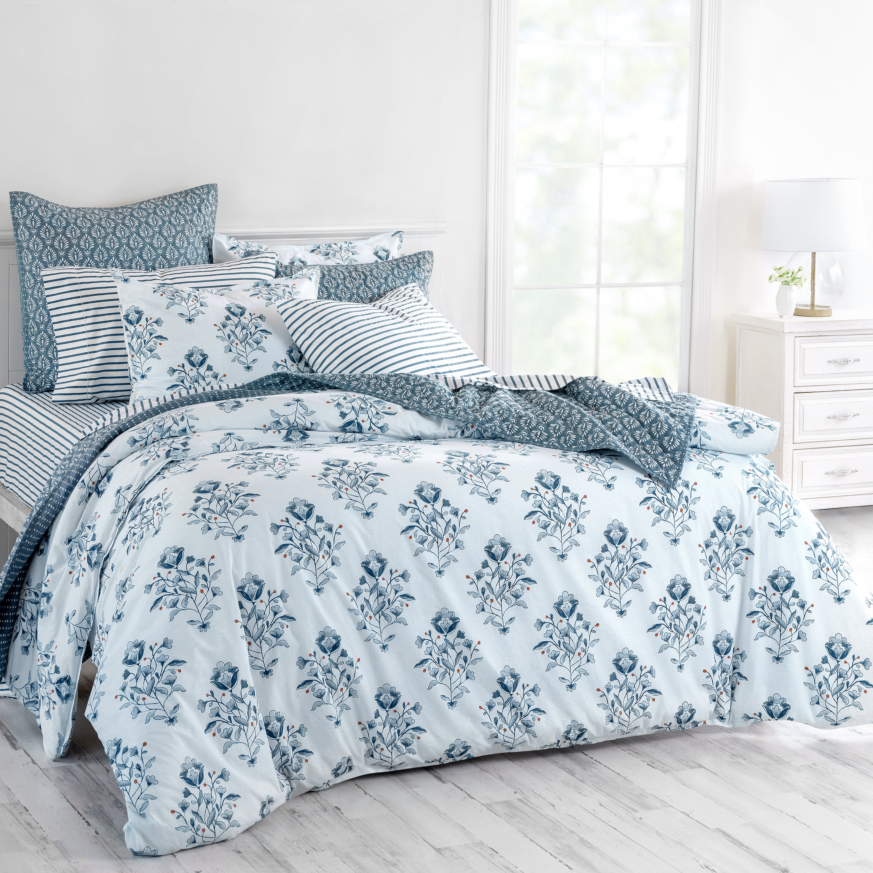 Martha Stewart Blue Standard Cotton 200 TC 3 Piece Duvet Cover Set \u0026  Reviews | Wayfair, image size:3000x3000