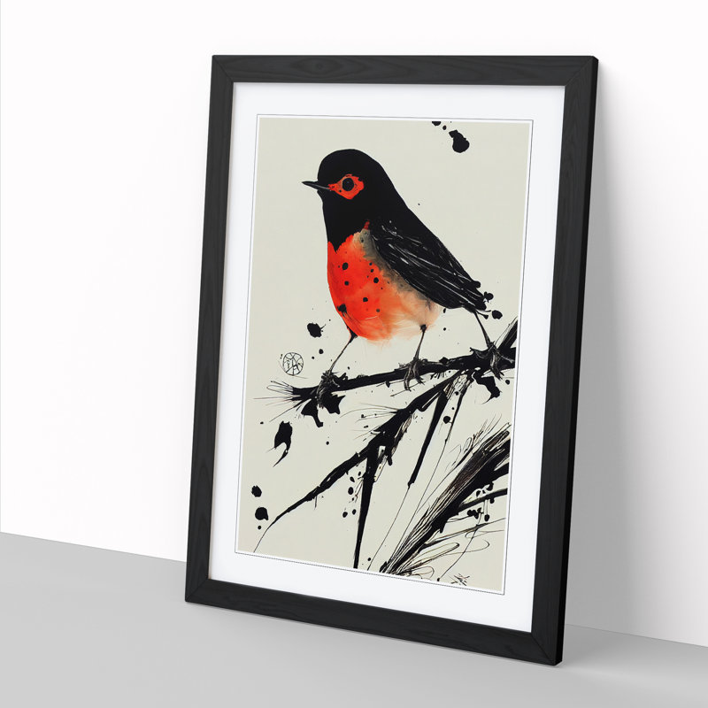 Harcrest Robin Bird Paint Splatter Vol.3 1 Piece Wall Art, 34cm H x 25cm W x 2cm D, Walnut