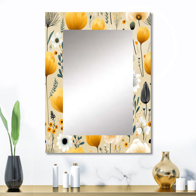 Zoitsa Cottage jaune et beige Garden Grace - miroir mural floral, miroir décoratif de chalet, impression d'art en métal