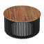 Table basse ronde avec finition bleue, plateau en bois d'acacia massif de 30 pouces et base noire pour le salon