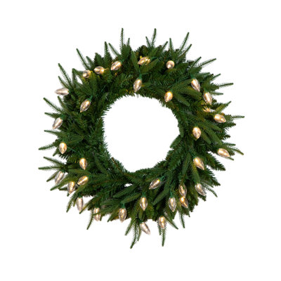 24In. Pre-Lit Artificial Luxembourg Pine Christmas Wreath With 35 Multicoloured Traditional Bulb LED Lights
