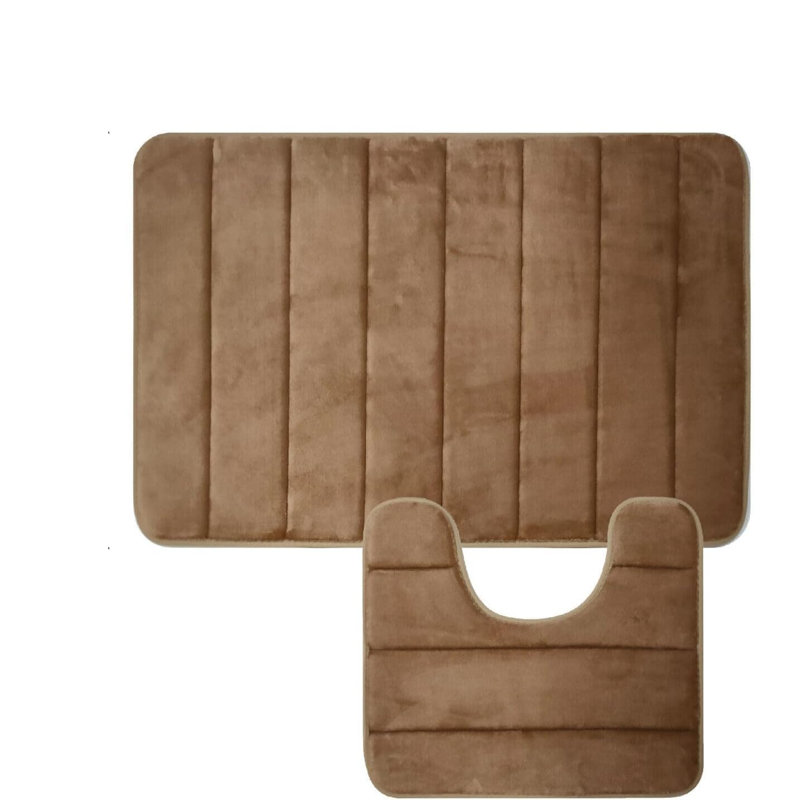 Marylise Rectangle Bath Mat Memory Foam Soft Bath Mat Sleek Stripe Set 2 Piece Bathroom Contour Rug