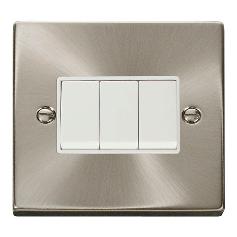 Satin / Brushed Chrome 10A 3 Gang 2 Way Light Switch