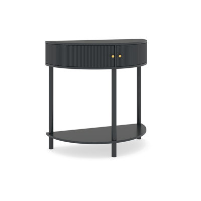 End Table With 3d Wave Detailing, Dark Gray And Storage Function For Remote Controls -crafted Wave-pattern Drawers Mail