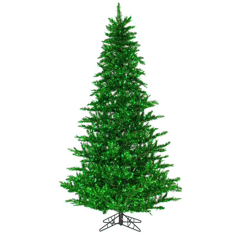 Vickerman 7.5' Tinsel Green Artificial Christmas Tree featuring 1634 PVC tips and 750 Green Dura-lit LED Italian Style lights