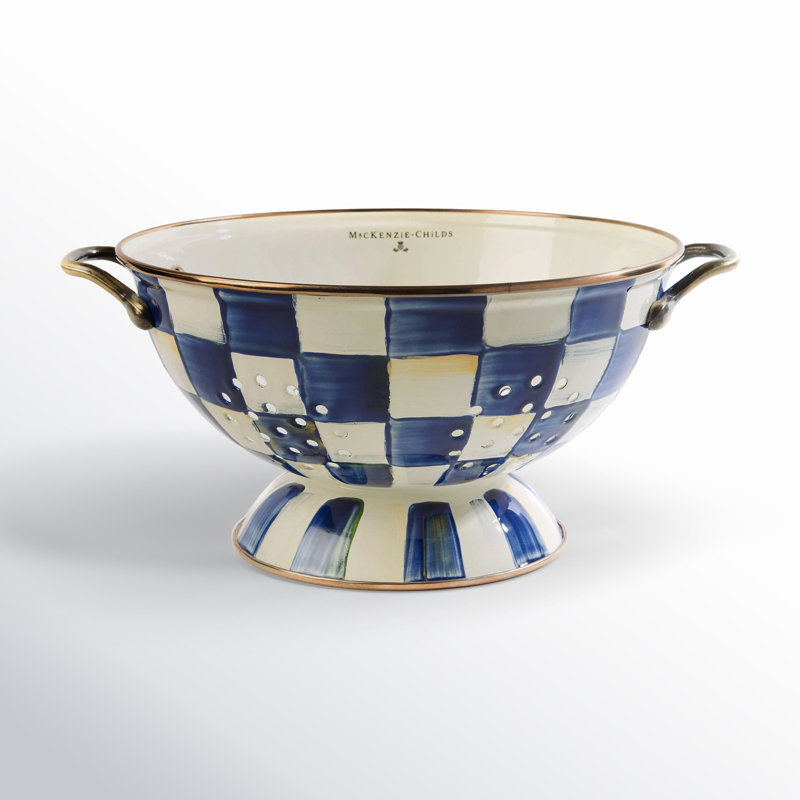 Large Blue and White Checkered Steel Colander