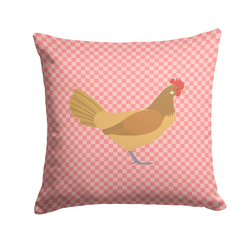 Coussin décoratif d’extérieur à damier de poulet, Rose, 14 po x 14 po