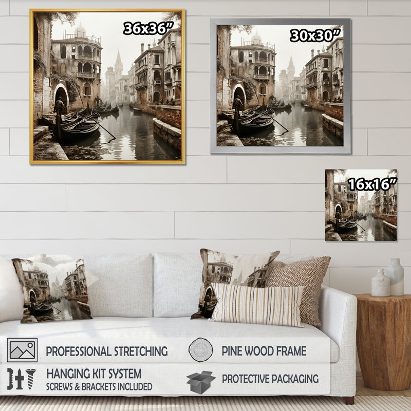 «Beige Canal», impression sur toile ardoise II, Cadre simple blanc, H 36 po x l 36 po x P 1,5 po