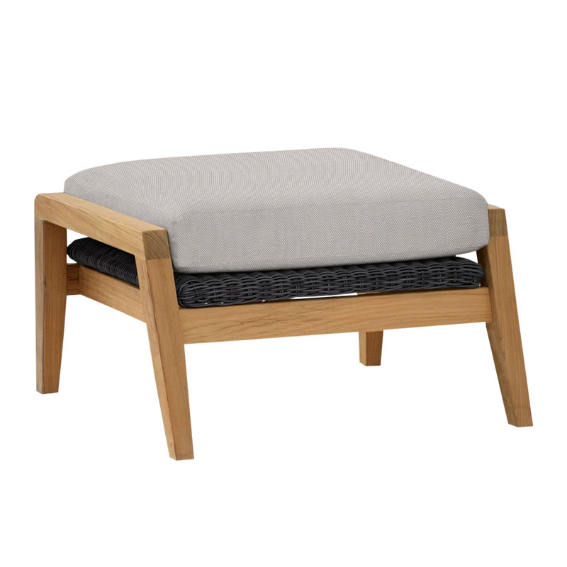 Spencer Outdoor Teak Ottoman, Sailcloth Seagull, Spencer Black