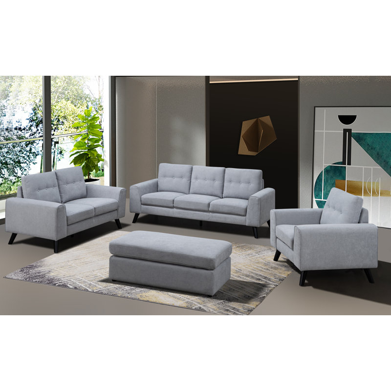 Causeuse à accoudoirs carrés 61,5 po Chenille, Chenille gris pâle
