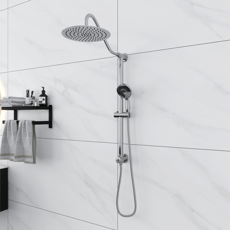 Modern Round Shower System, Rain Shower Head with Handheld Spray, Shower Faucet Set, Chrome