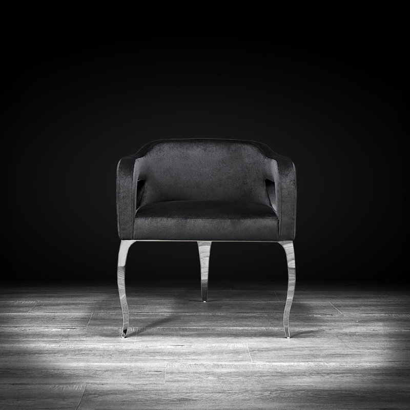 Iseminger 19'' H Velvet Upholstered Armchair, Black, Silver